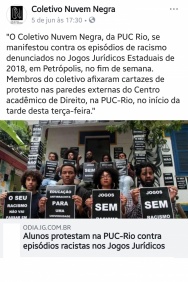 Reprodução da página do Facebook do Coletivo Nuvem Negra. 05/06/2018.