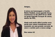 Convite da missa em homenagem a Cecilia Muller Haddad.