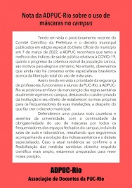 Nota da ADPUC sobre o uso das máscaras no retorno ao presencial